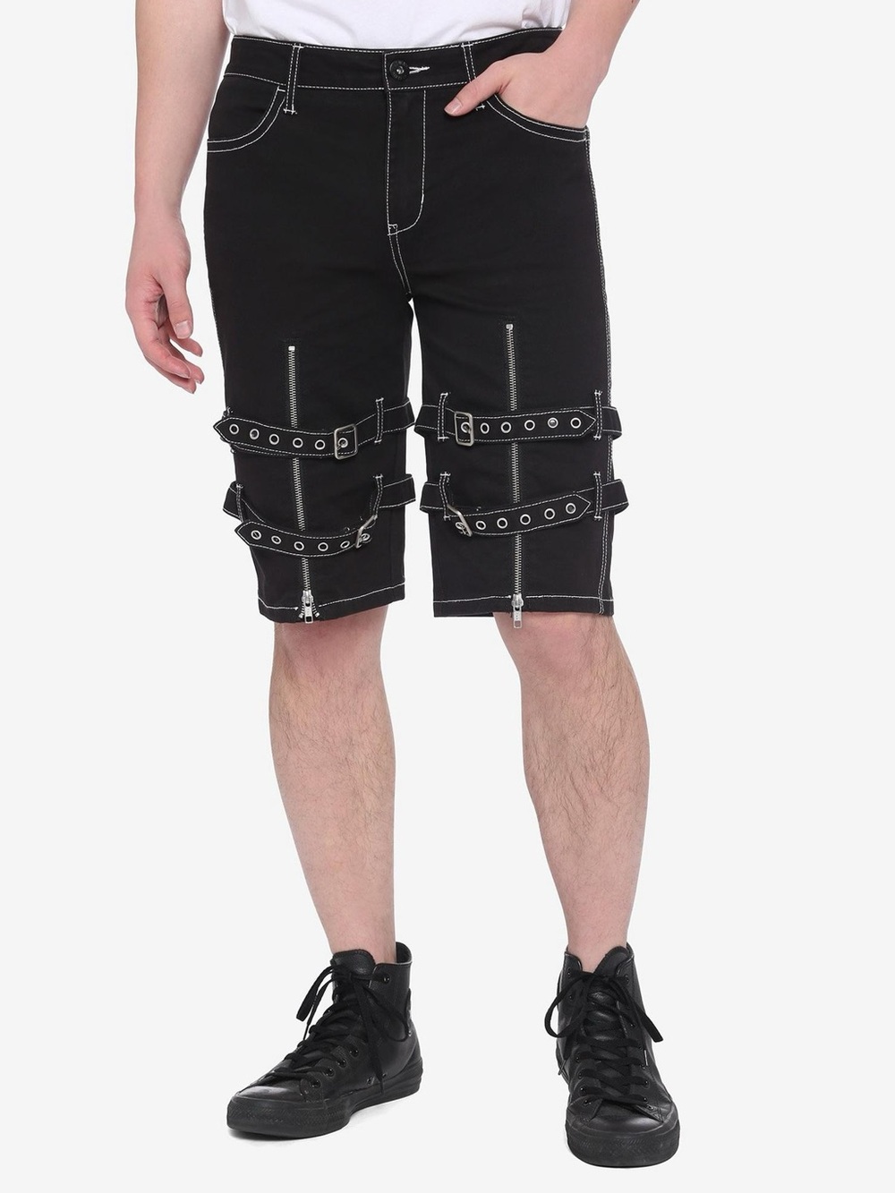 Men's Hot Topic Buckle Double
Strap Black Punk Goth Shorts Size 30